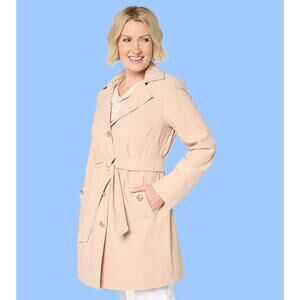 Dennis Basso Champagne Bliss Water Resistant Trench Coat w/ Hood Women's 1X NEW